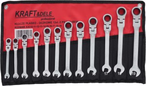 Klucze płasko oczkowe z grzechotką łamane 12el. 8-19mm KD10947