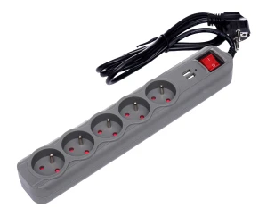 Przedłużacz 1,5m 5 gniazd 2 porty USB KD4033
