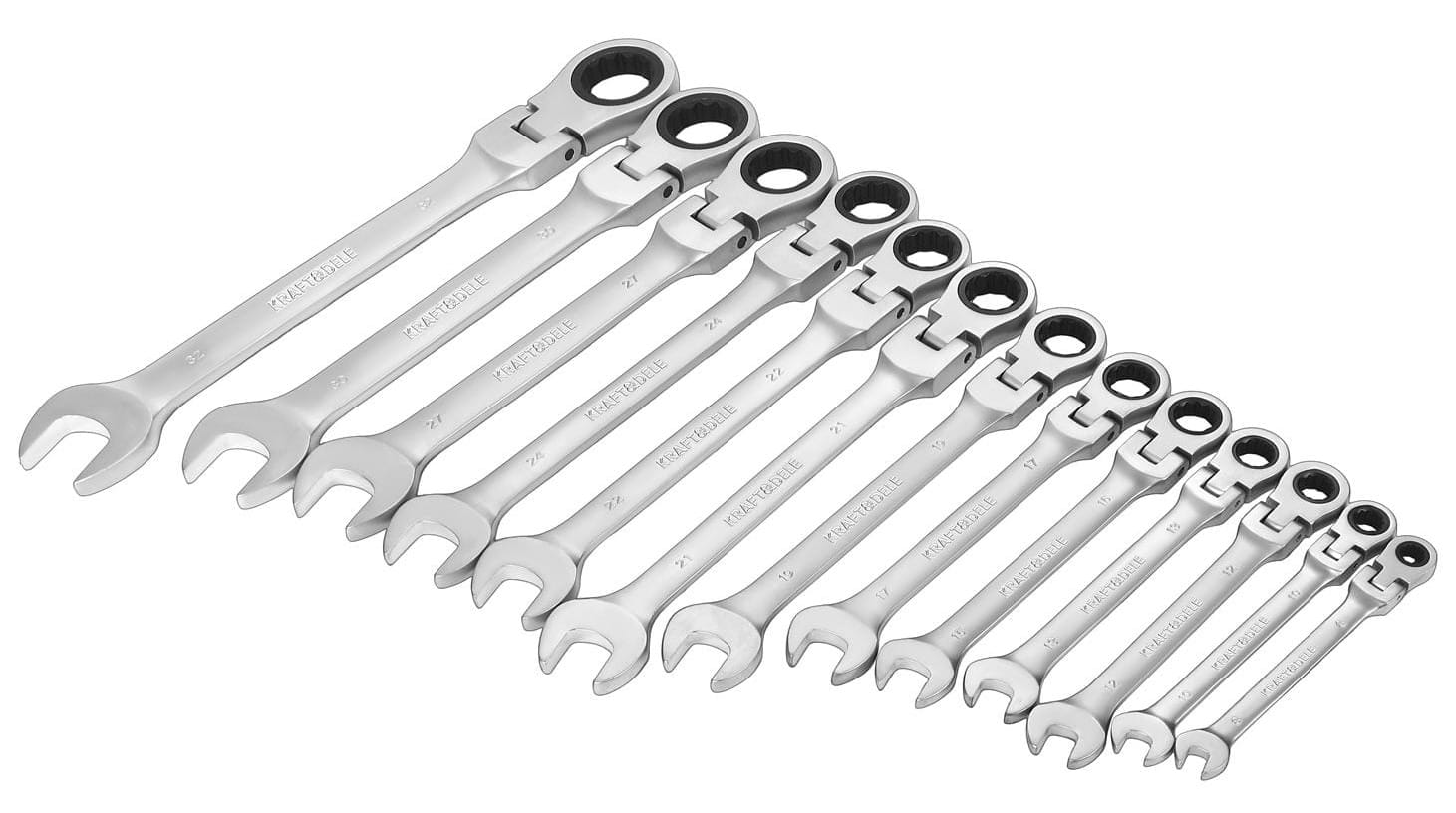 KLÍČE PLOCHÉ S OČKEM S RÁČNOU LÁMANÉ 13ks 8-32mm KD11305