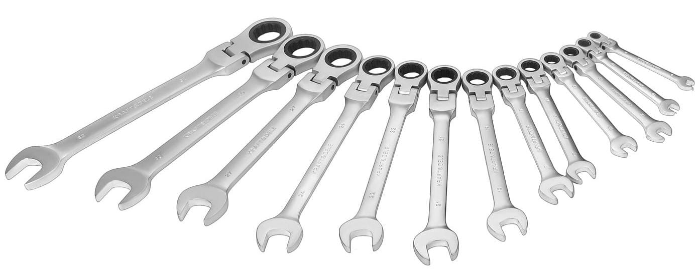 KLÍČE PLOCHÉ S OČKEM S RÁČNOU LÁMANÉ 13ks 8-32mm KD11305