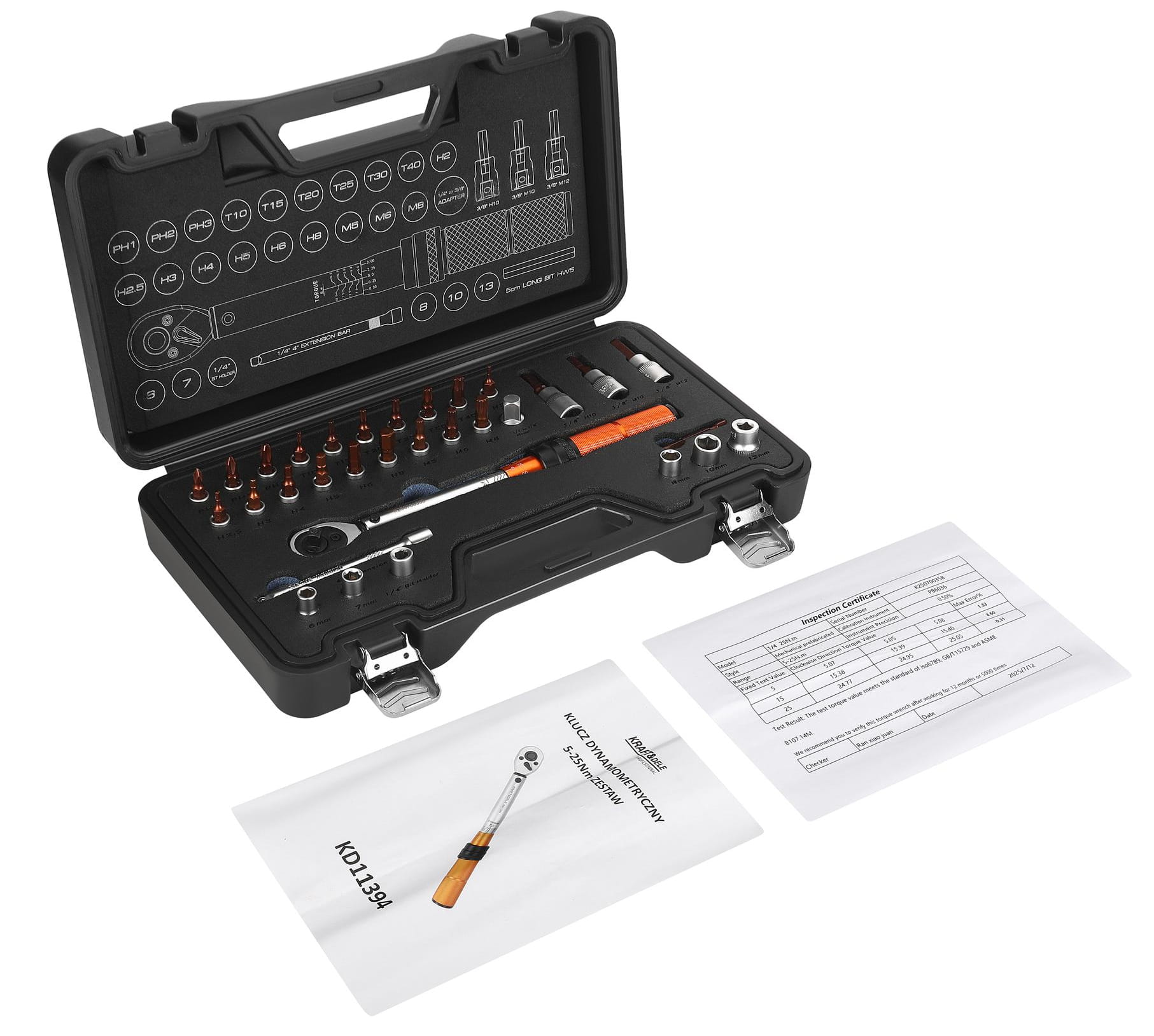 KLÍČ DYNAMOMETRICKÝ 1/4" 5–25Nm SADA 32el. KD11394