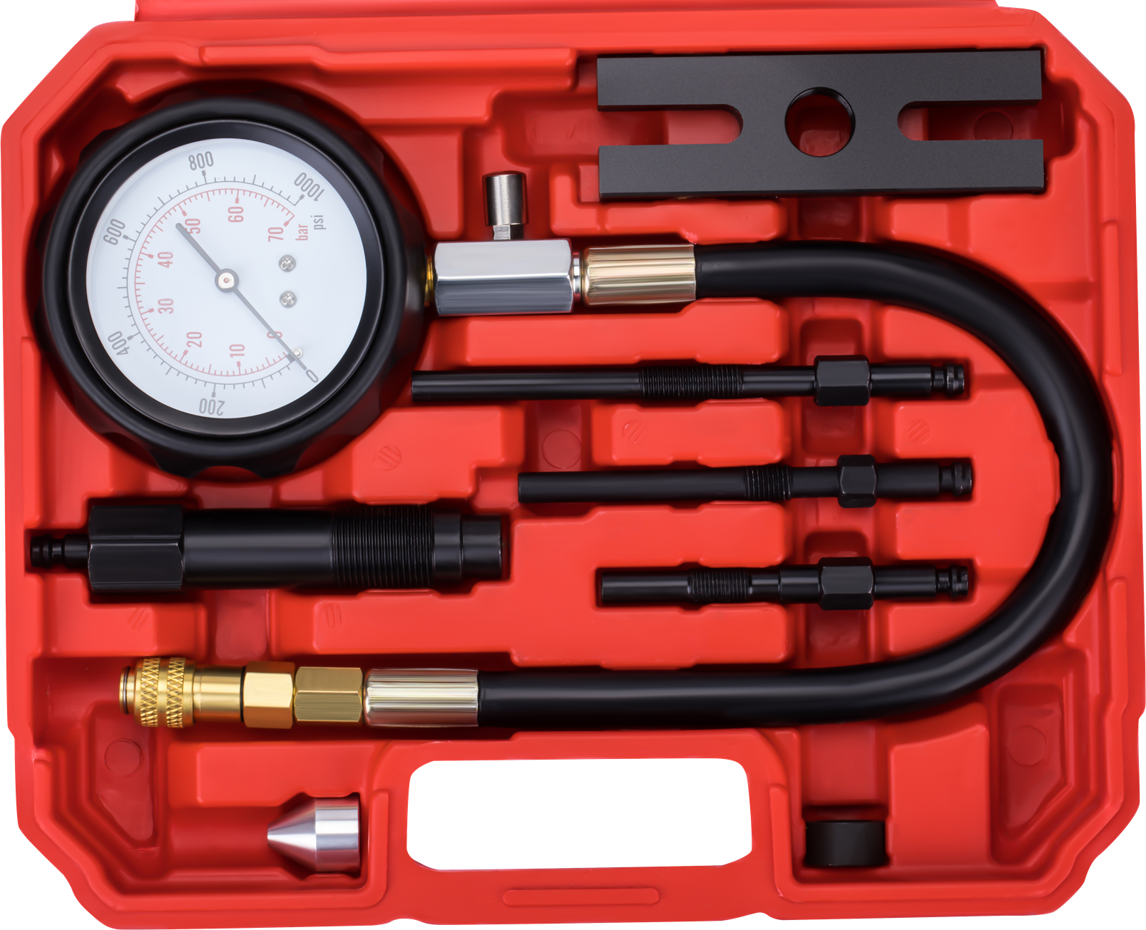TESTER MĚŘIČ TLAKU KOMPRESE - VZNĚTOVÝCH MOTORŮ (DIESEL) 0-70 BAR MAX FULL KD12516