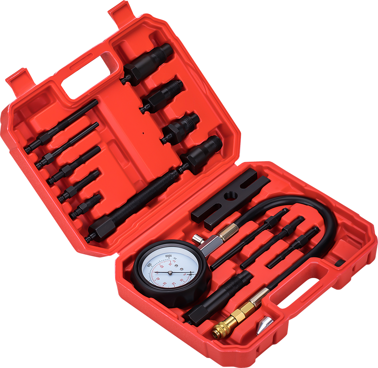 TESTER MĚŘIČ TLAKU KOMPRESE - VZNĚTOVÝCH MOTORŮ (DIESEL) 0-70 BAR MAX FULL KD12516