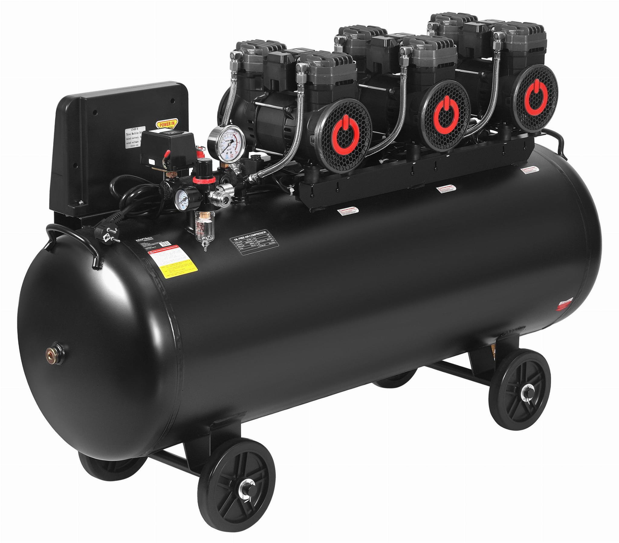 Bezolejový kompresor 200L 3x2200W + separátor a manometr s glycerinem KD4084