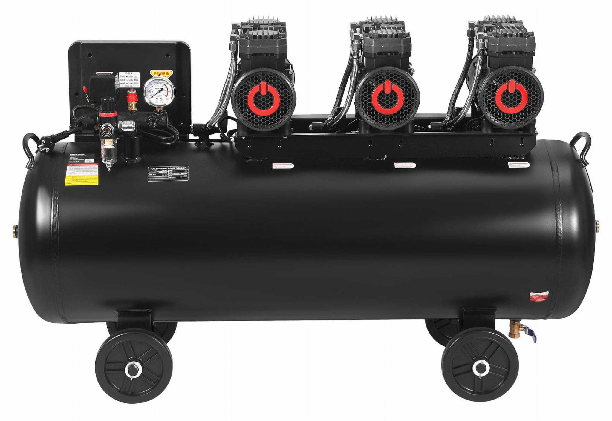 Bezolejový kompresor 200L 3x2200W + separátor a manometr s glycerinem KD4084