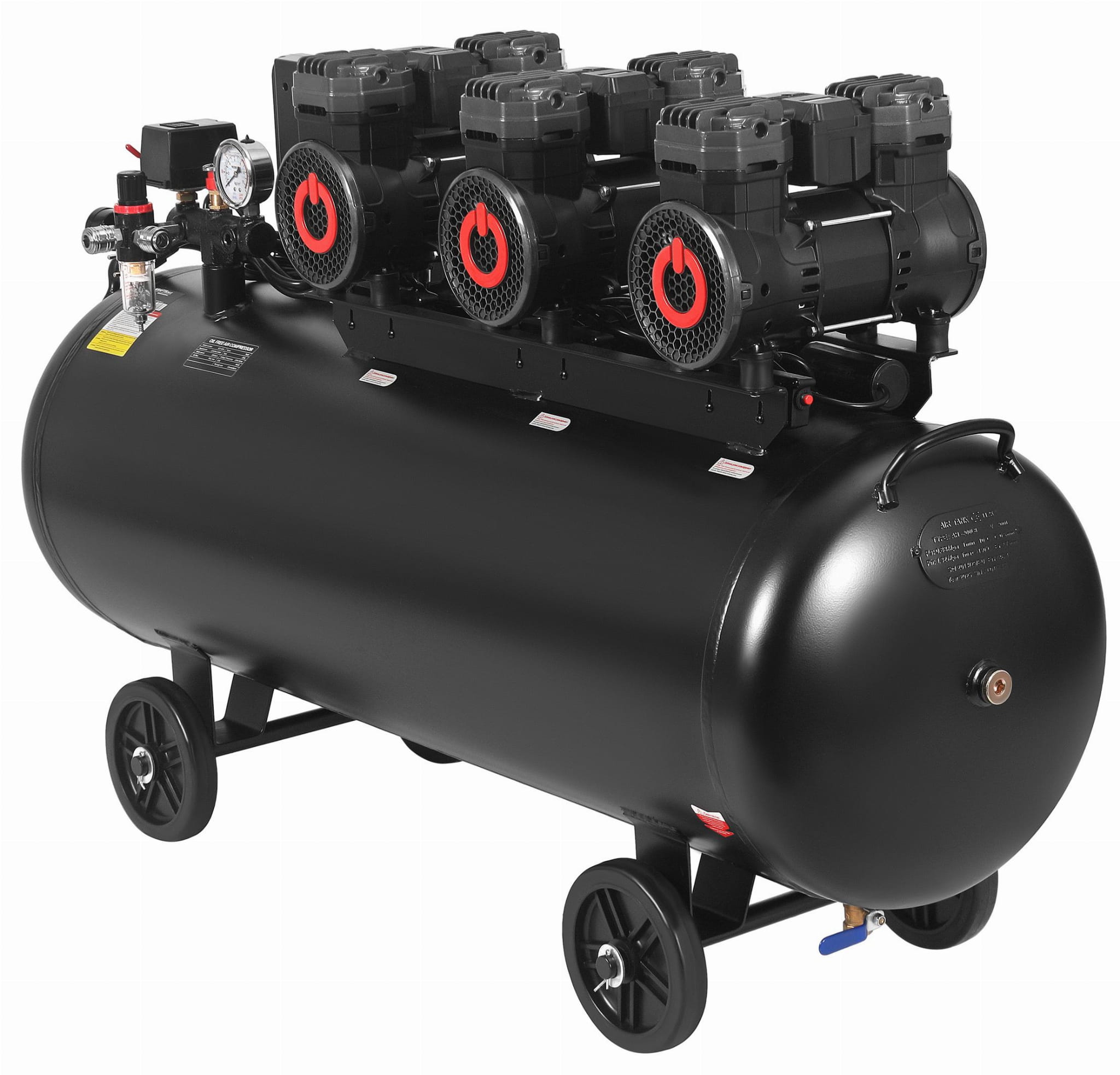 Bezolejový kompresor 200L 3x2200W + separátor a manometr s glycerinem KD4084