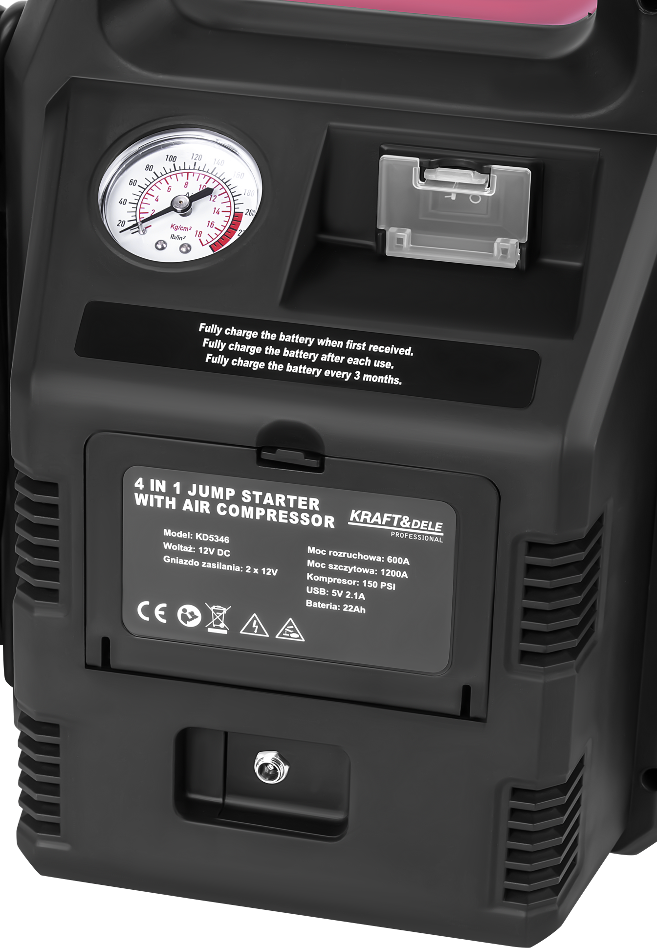 startovací zdroj 4v1 1200/600A 22Ah 12V + OSVĚTLENÍ + KOMPRESOR KD5346