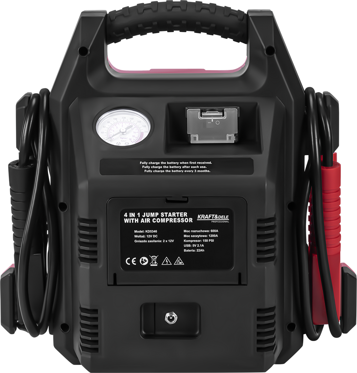 startovací zdroj 4v1 1200/600A 22Ah 12V + OSVĚTLENÍ + KOMPRESOR KD5346