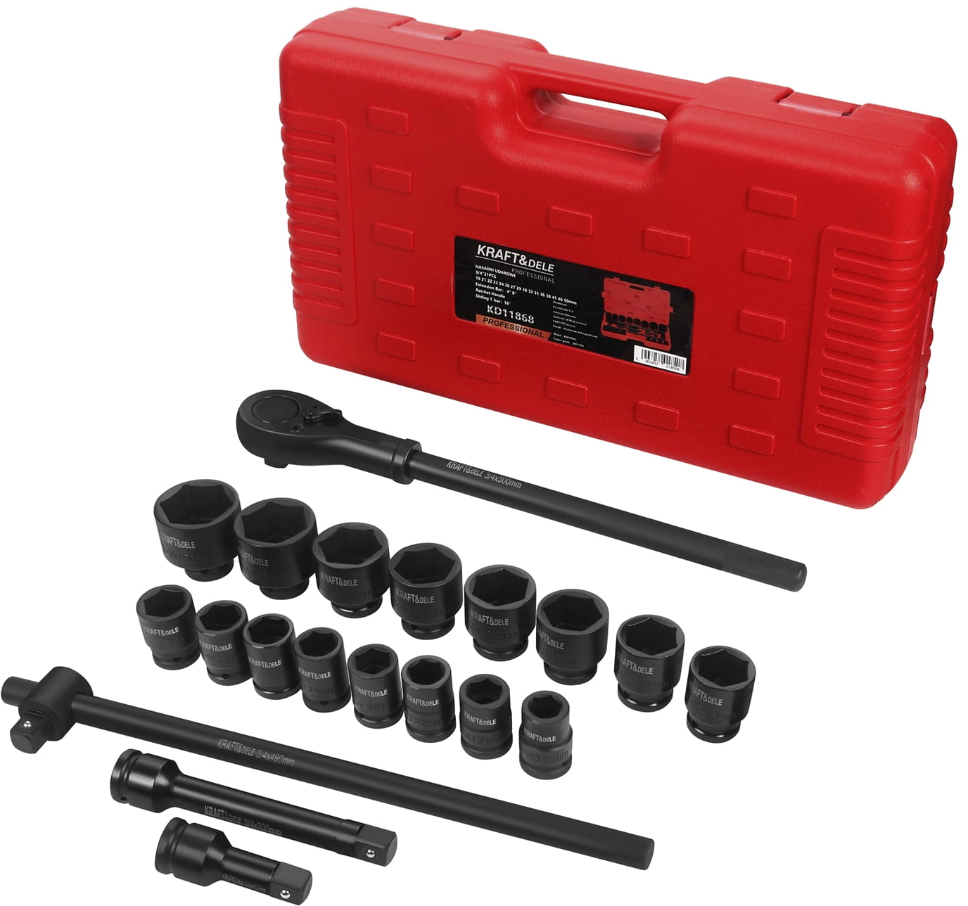 Sada ráčny + nástavců + rázových nástrčků 3/4" 21ks KD11868