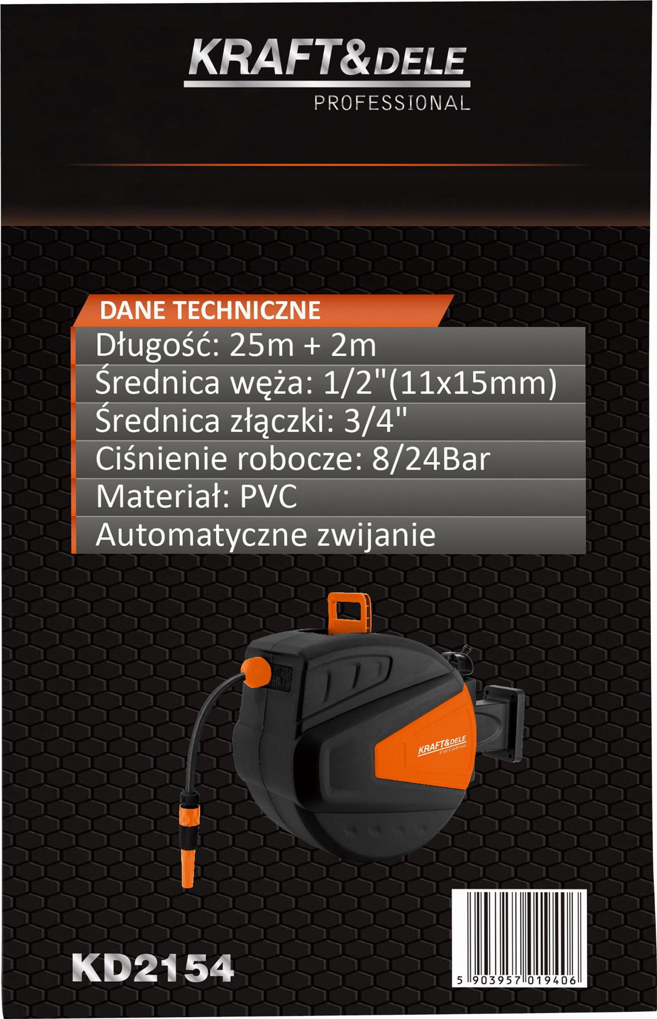 ZAHRADNÍ HADICE SAMONAVÍJECÍ 25M+2M 1/2" KD2154