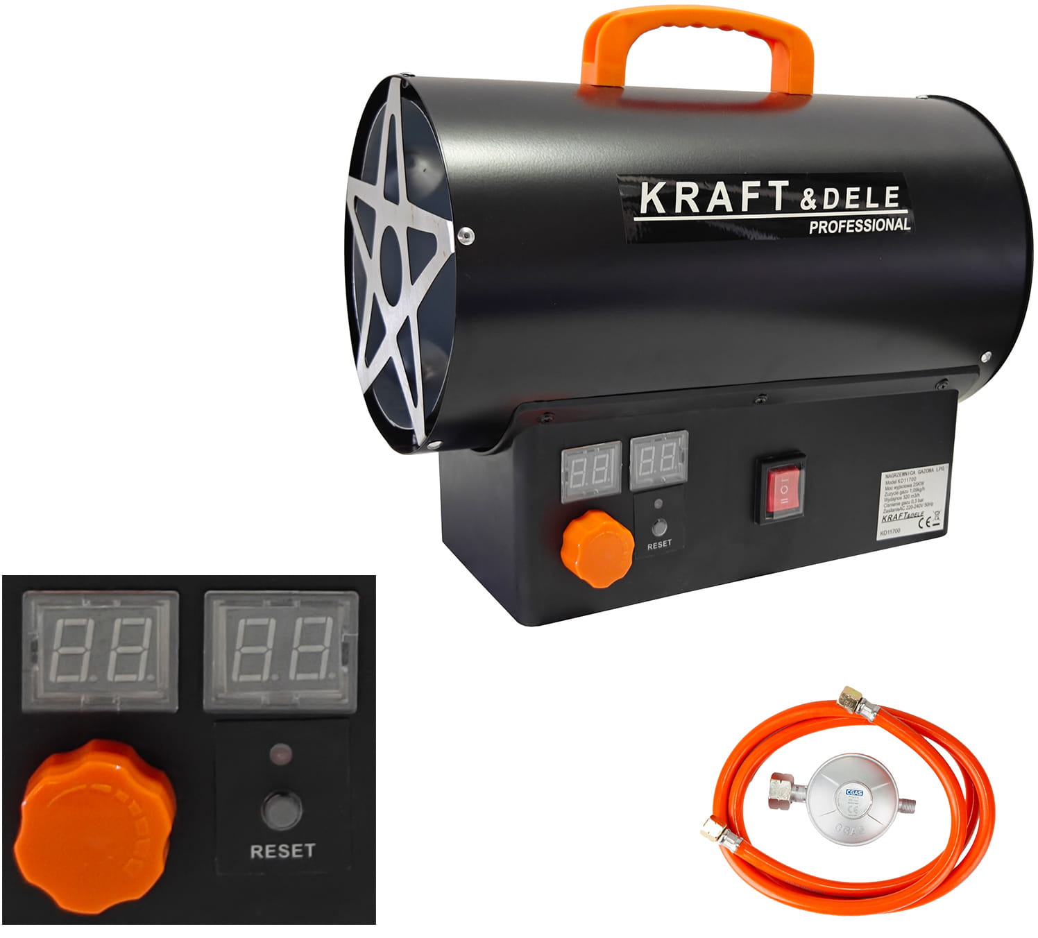 Plynový ohřívač 25kW + Termostat + Reduktor KD11700