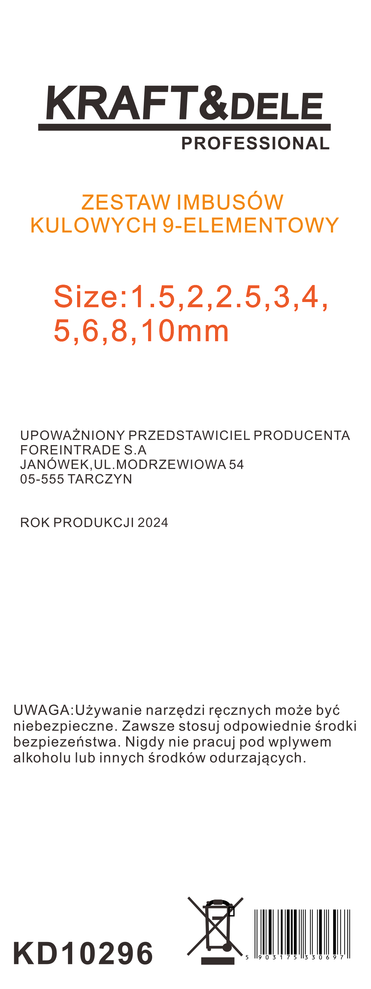 Sada 9 imbusových klíčů s kuličkou KD10296