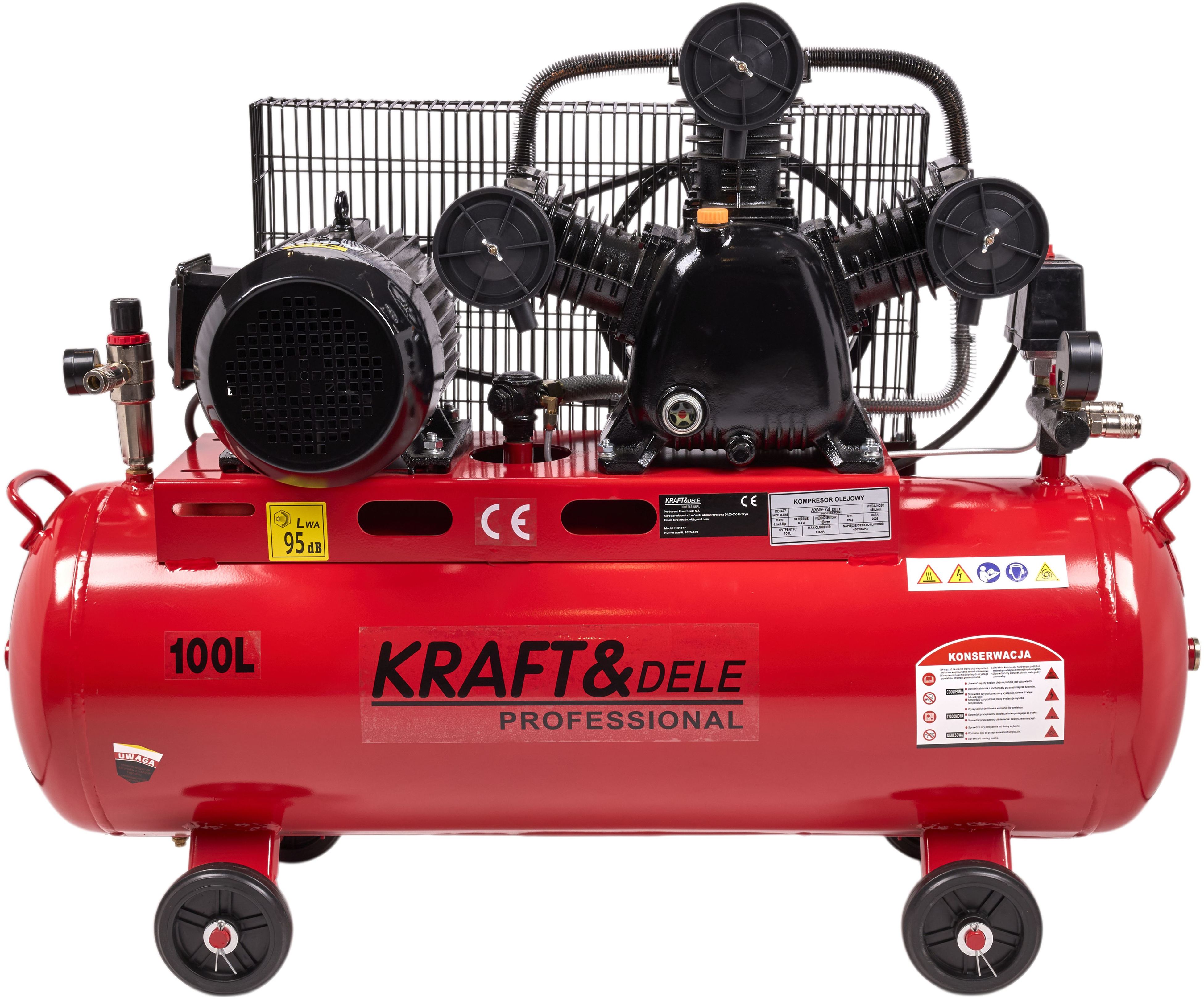Olejový kompresor 100L 3 Písty KD1477 + Separátor