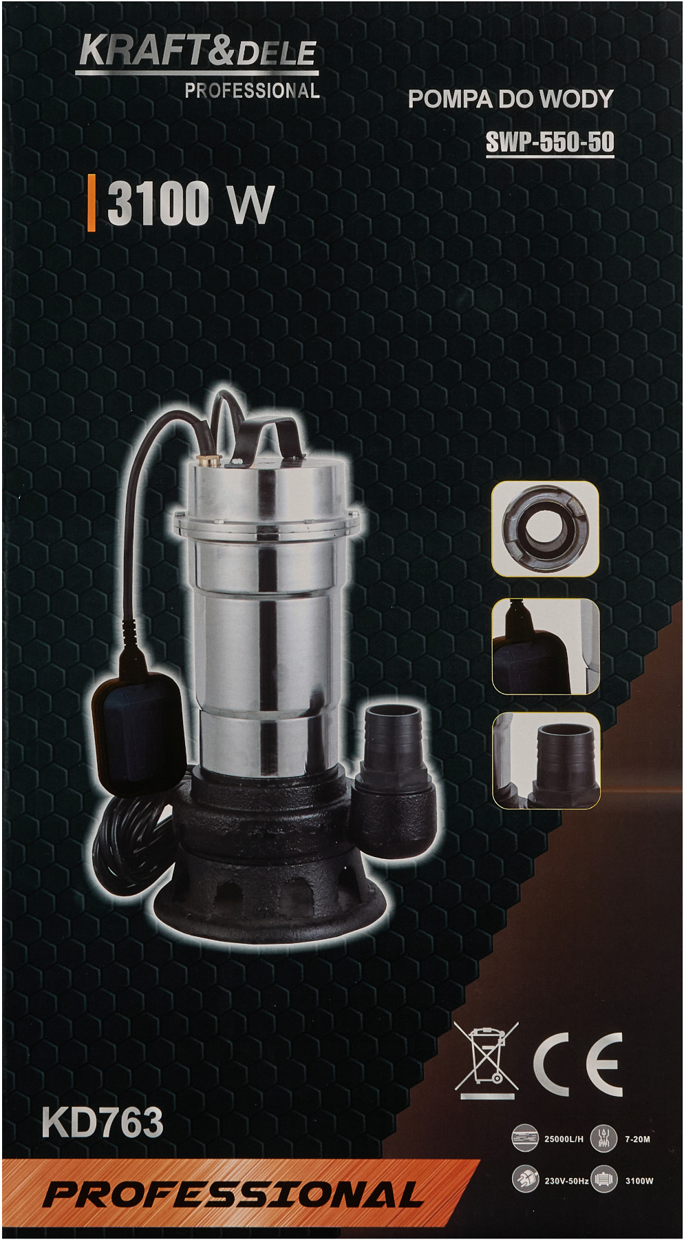 PONORNÉ ČERPADLO NA VODU S DRTIČEM 3100W + PLOVÁK KD763