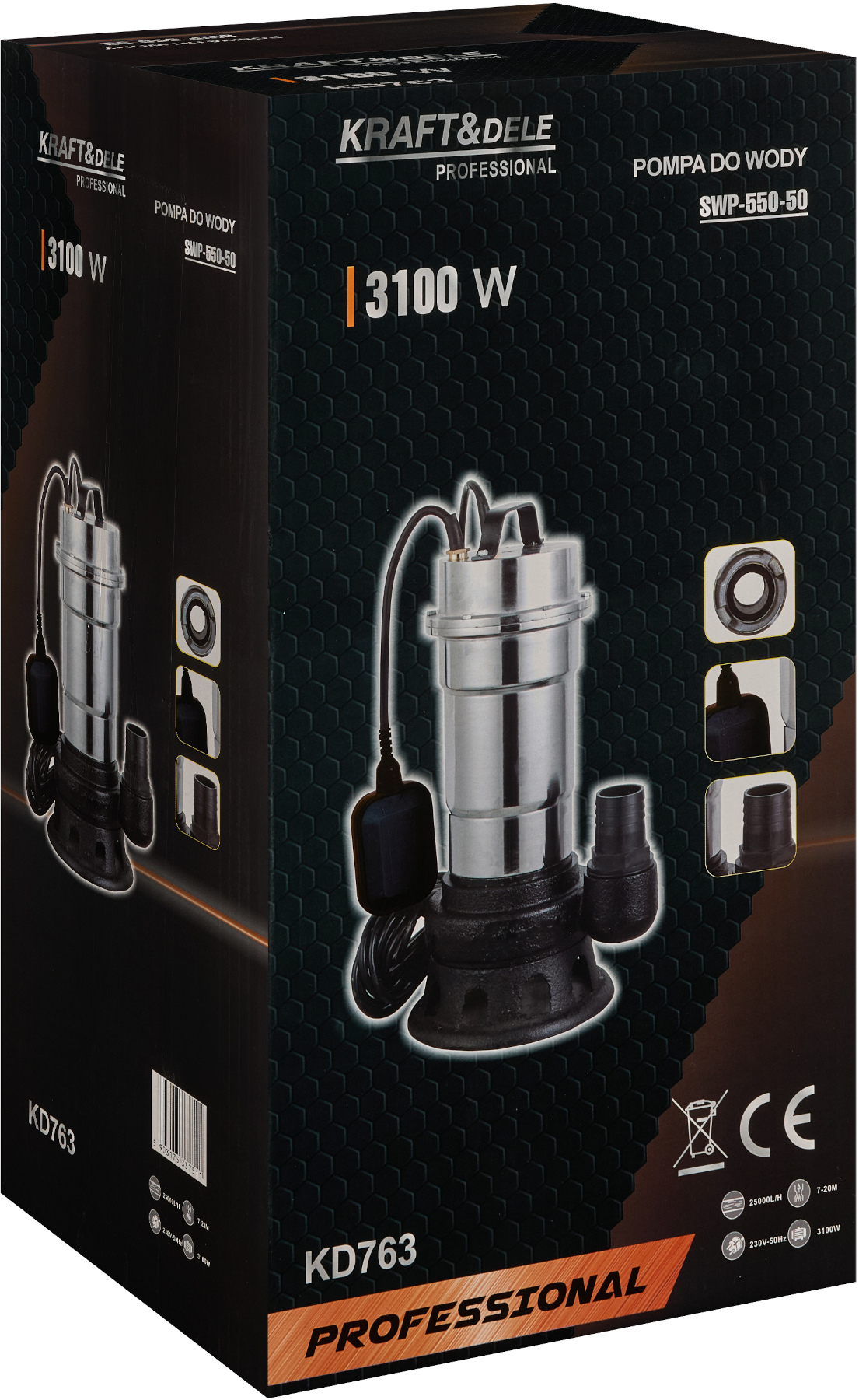 PONORNÉ ČERPADLO NA VODU S DRTIČEM 3100W + PLOVÁK KD763